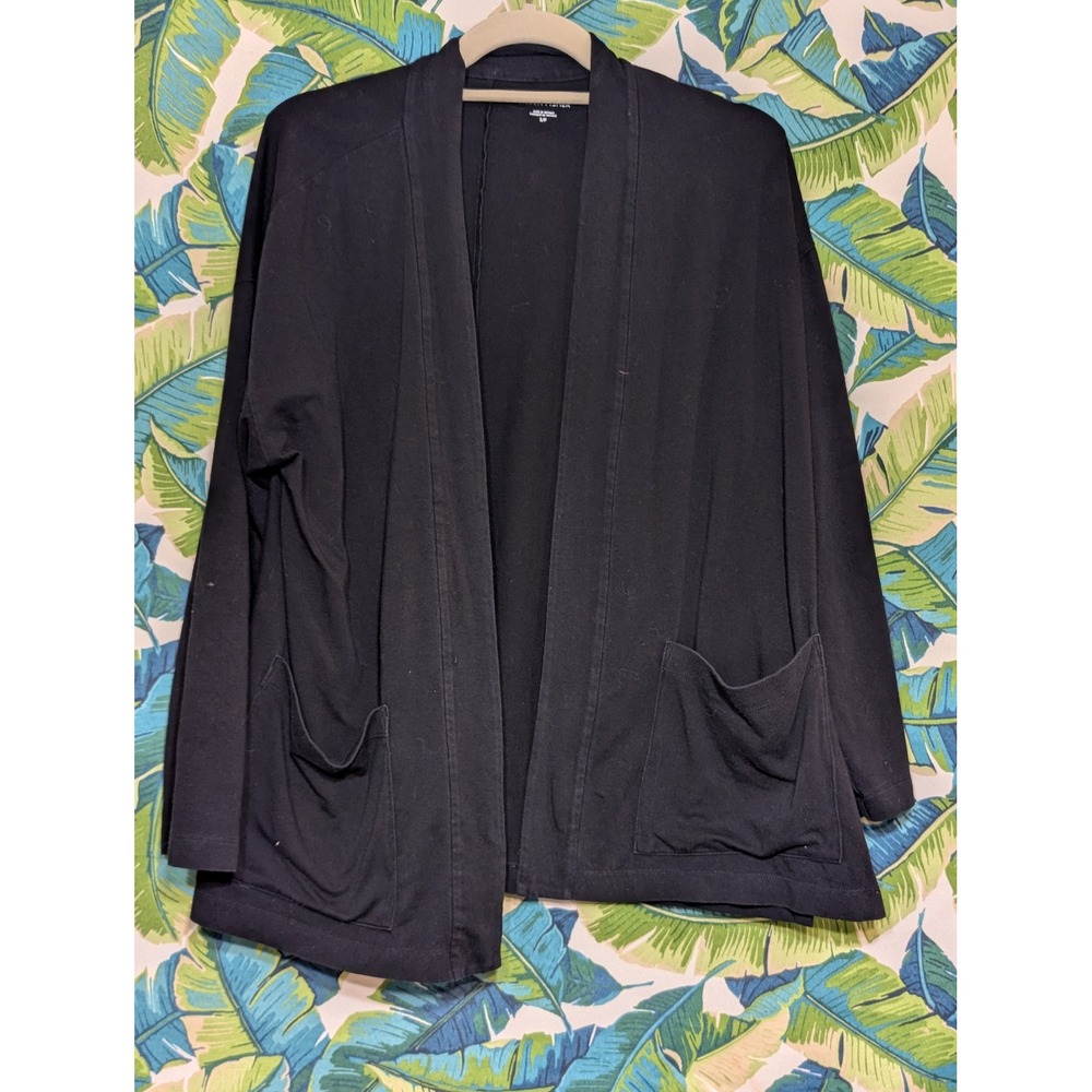 Eileen Fisher Black Open Front‎ Knit Cardigan Sweater S P